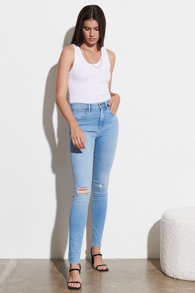 WRANGLER High Rise Skinny Fit Slim Fit High Waist Damen Hellblaue Baumwoll-Stretch-Jeans-Denim-Jeans