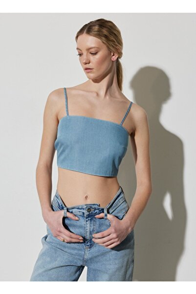 WRANGLER Geniş Yaka Açık Mavi Kadın Bluz W231685404