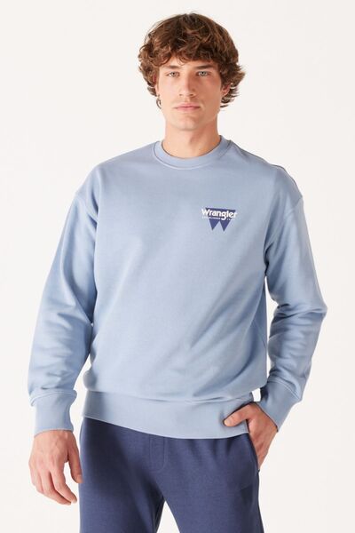 WRANGLER Oversize Fit Geniş Kesim Bisiklet Yaka Şardonlu Açık Mavi Sweatshirt