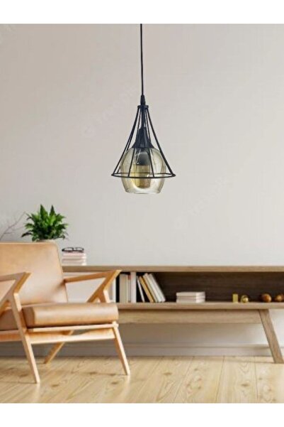 Genel Markalar Siyah Endüstriyel Tel Şapkalı Bal Renk Camlı Model Cafe Restau...