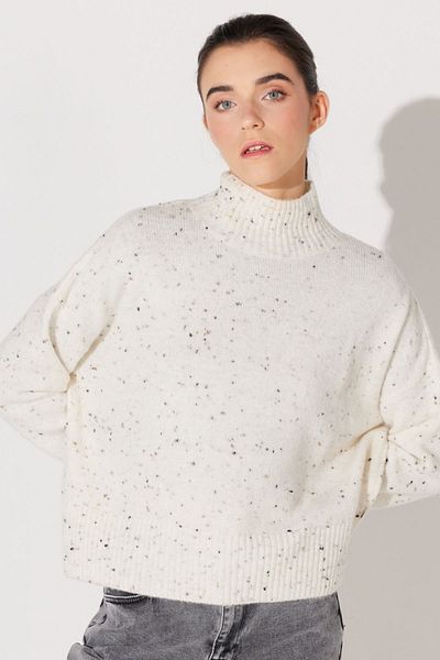 Lee Cremefarbener Rollkragen-Crop-Strick-Cardigan für Damen