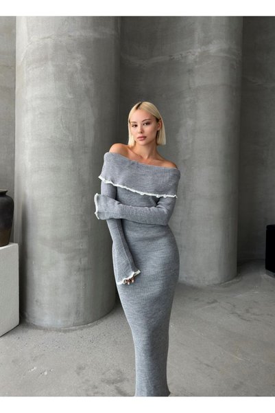 Trend Paris Rochie midi tricotată pentru femei Madonna Collar
