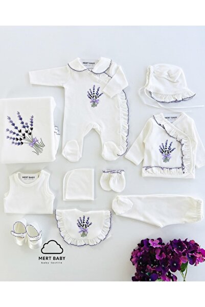 Mert Baby Lavanta Kroşetalı 10'lu Organik Hastane Çıkış Seti %100 Pamuk Yenid...