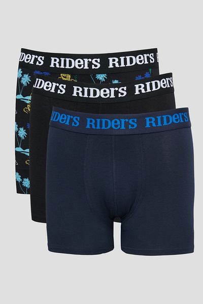 Riders by Lee Marineblau-Schwarz gemustert - Flexible Boxershorts aus Baumwolle mit normaler Passform, 3er-Pack