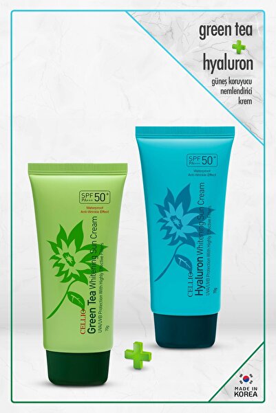 DR. CELLIO 2'li Güneş kremi, Green Tea + Hyaluron içeren Güneş Koruyucu nemlendirici krem Spf50 Pa Uva/uvb