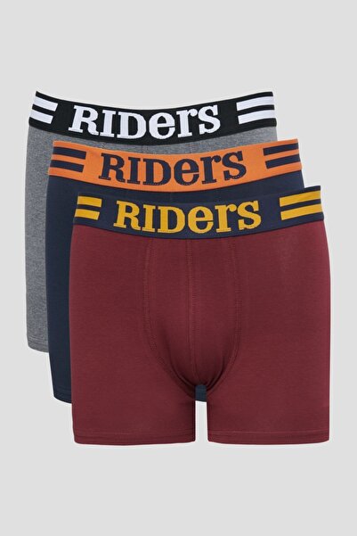 Riders by Lee Pamuklu Esnek Regular Fit Bordo Lacivert Gri Melanj Logolu 3'lü...
