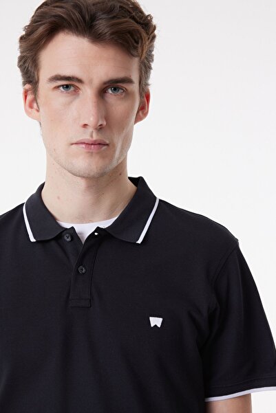 WRANGLER Black Polo Neck 100% Cotton Regular Fit T-shirt