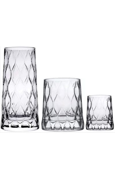 Paşabahçe 18 Piece Leafy Glass Set - Soft Drink, Water and Coffee Side Set