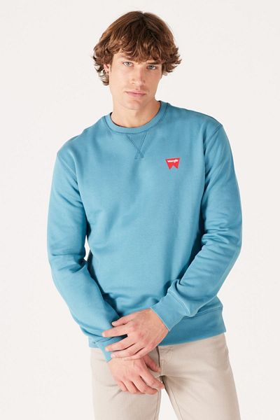WRANGLER Regular Fit Regular Cut Crew Neck 100% Cotton Blue Men's Sweatshirt