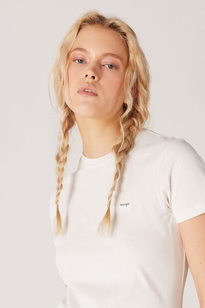 WRANGLER Slim Fit Slim Fit Crew Neck 100% Cotton Women's Off-White Logo T-Shirt