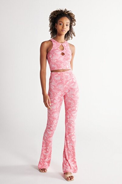 WRANGLER Flare Fit High Waist Spanish Leg Women's Pink Patterned Pants