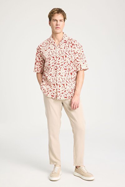 WRANGLER Red Relaxed Fit Wide Cut Short Sleeve 100% Cotton Shirt