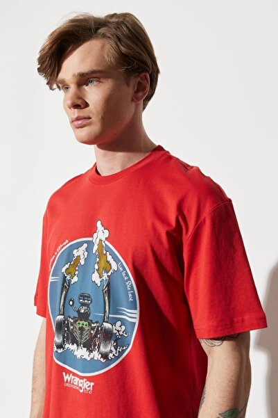 WRANGLER Comfortable Fit - 100% Cotton Red Crew Neck T-shirt
