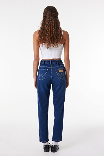 WRANGLER Mom Fit High Waist Shrinkable Leg Vintage Cut Women's Blue Cotton Stretchy Jean Denim Jeans