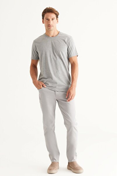 AC&Co / Altınyıldız Classics Erkek Koyu Grı Melanj Slim Fit Dar Kesim %100 Pamuk Bisiklet Yaka Basic Tişört