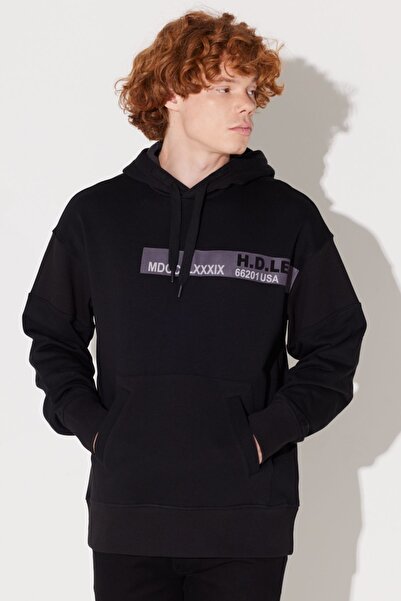 Lee Loose Fit Rahat Kesim Kapüşonlu Şardonlu Siyah Sweatshirt