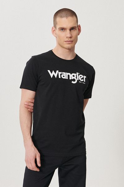 WRANGLER تي شيرت رجالي أسود ذو قصة عادية ورقبة دائرية 100% قطن
