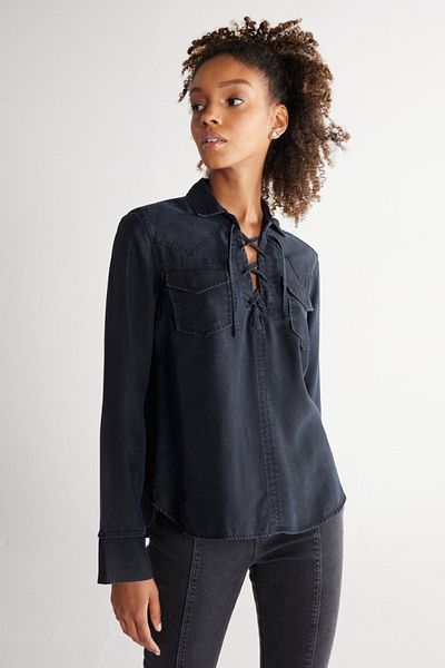 WRANGLER Regular Fit Regular Cut Black Women's Long Sleeve Jean Jeans Shirt