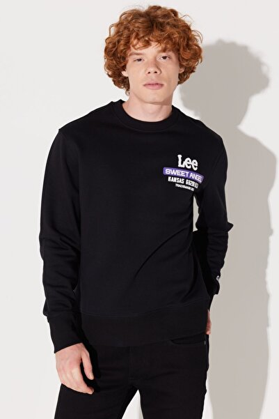 Lee Regular Fit Normal Kesim Bisiklet Yaka Siyah Erkek Içi Polarlı Sweatshirt