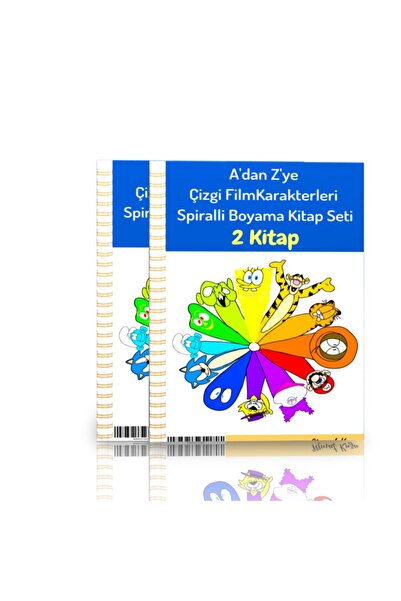 Enine Boyuna Eğitim Spiral Adan Zye Cartoon Characters Coloring Book Set (2 B...
