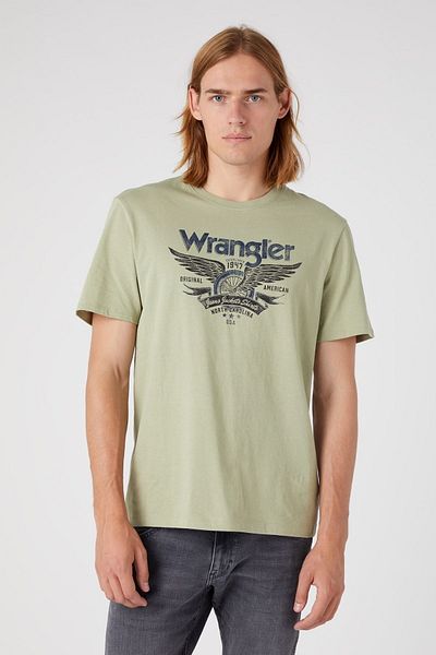 WRANGLER اللون البيج - تي شيرت 100% قطن، رقبة دائرية، مقاس عادي