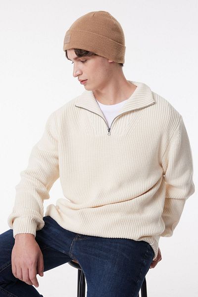 Lee Regular Fit Regular Cut Rollkragenpullover Ecru Herren Strickjacke
