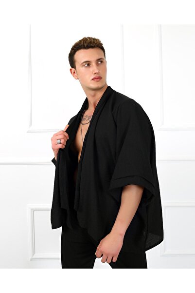 PALMMAMA Men's Black Linen Oversize Kimono