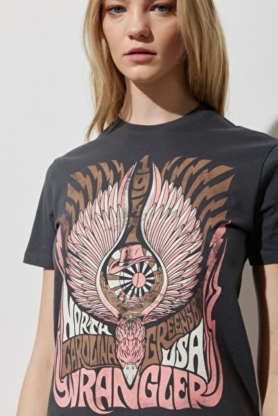 WRANGLER Anthracite Color - 100% Cotton, Regular Fit Crew Neck T-Shirt