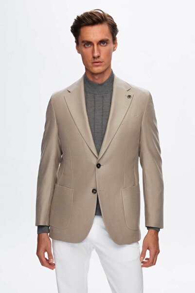 Damat Slim Fit Vizon Düz Kumaş Ceket