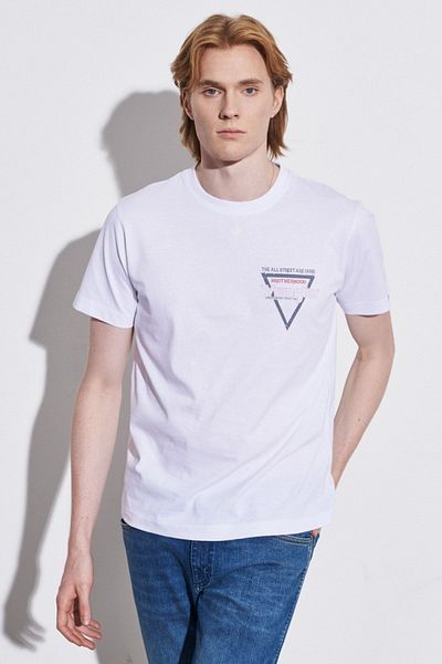 WRANGLER Regular Fit Normal Cut 100% Cotton Crew Neck Off-White T-Shirt