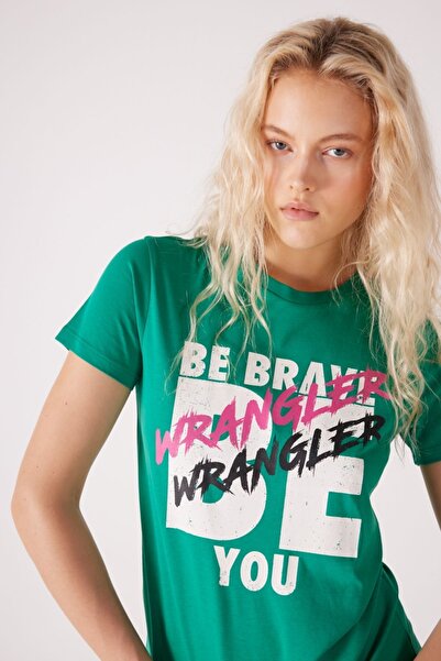 WRANGLER Slim Fit Slim Fit 100% Cotton Crew Neck Green T-Shirt