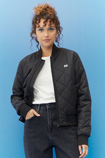 Lee Regular Fit Normal Kesim Bisiklet Yaka Fermuarlı Siyah Kadın Bomber Ceket