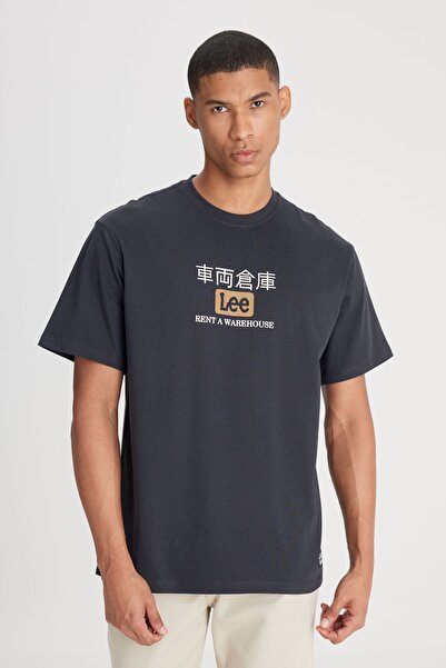 Lee Loose Fit Rahat Kesim Bisiklet Yaka %100 Pamuk Antrasit Tişört