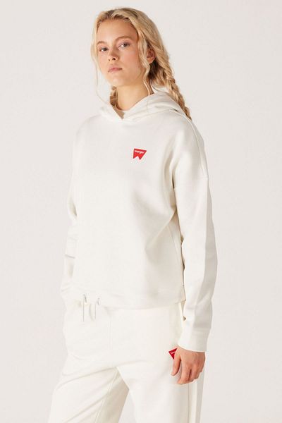 WRANGLER Loose Fit Comfortable Cut Off White Women's Fleece Hooded Sweatshirt