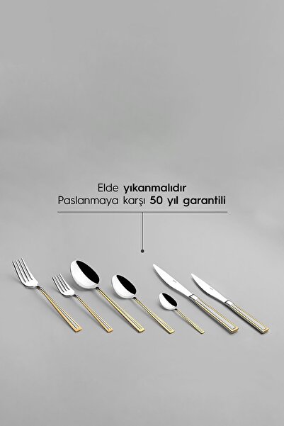 Nehir Milano Altın Saten 12 Kişilik 89 Parça Deri Kutulu Çatal Kaşık Bıçak Takımı