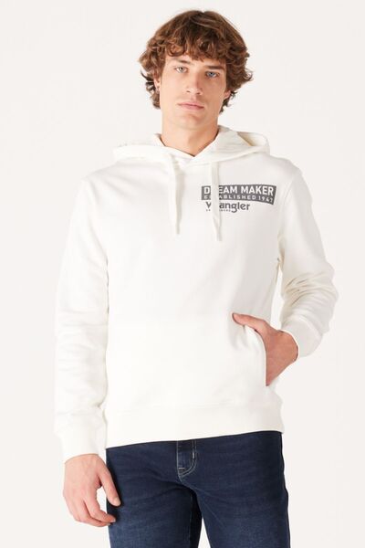 WRANGLER Regular Fit Normal Kesim Kırık Beyaz Erkek Içi Polarlı Kapüşonlu Swe...