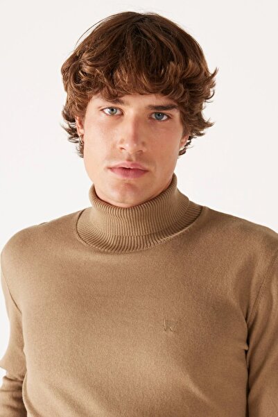 WRANGLER Balıkçı Yaka Koyu Bej Erkek %100 Pamuk Kazak W8D42PM24