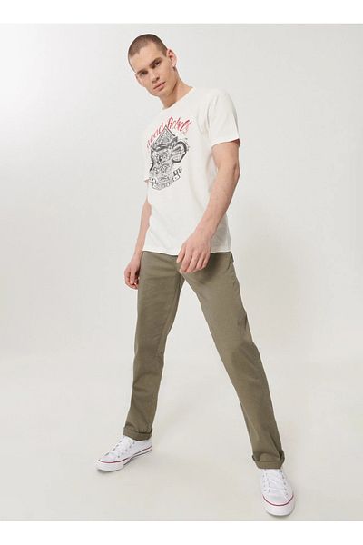 WRANGLER Oil Green Slim Fit Men's Chino Pants - W12SEA45 Texas Slim Non Denim