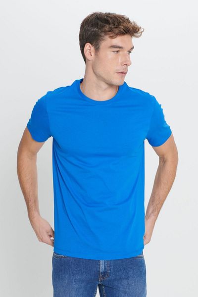 AC&Co / Altınyıldız Classics Férfi SaksBlue Crew NeckSlimFitBasicT-shirt - 100% pamut