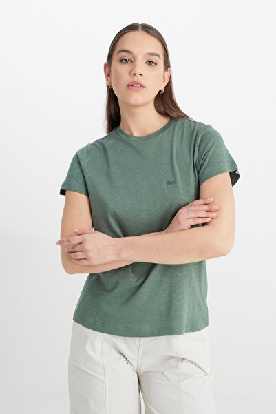 Lee Regular Fit Normal Kesim Bisiklet Yaka Haki Tişört