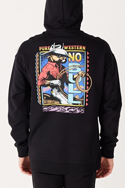 WRANGLER Loose Fit Rahat Kesim Kapüşonlu Içi Polarlı Sırt Baskılı Siyah Sweatshirt
