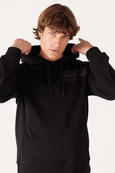 WRANGLER Regular Fit Regular Cut Black Men's Fleece Inside Hooded Sweatshirt