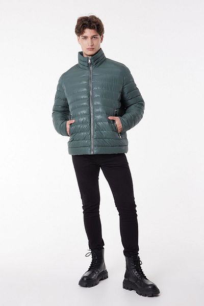 Lee Khaki Puffer Jacket - Stand Collar,RegularFit