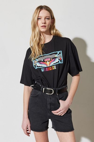 WRANGLER Schwarzes kurzes T-Shirt – 100 % Baumwolle, Rundhalsausschnitt, normale Passform