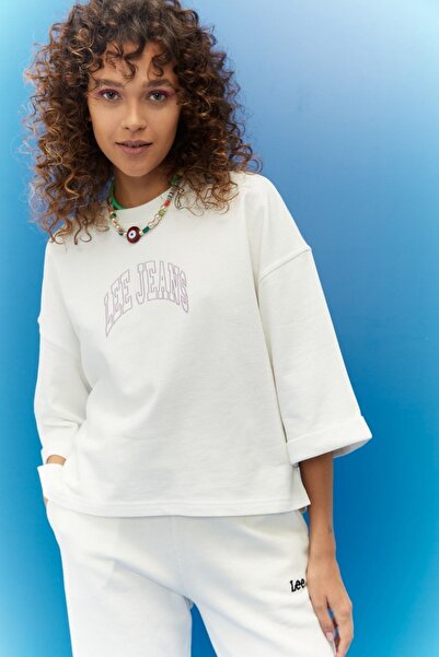 Lee Loose Fit Rahat Kesim %100 Pamuk Bisiklet Yaka Ekru Sweatshirt