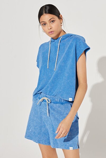 Lee Regular Fit %100 Pamuk Kapüşonlu Yaka Mavi Kolsuz Sweatshirt