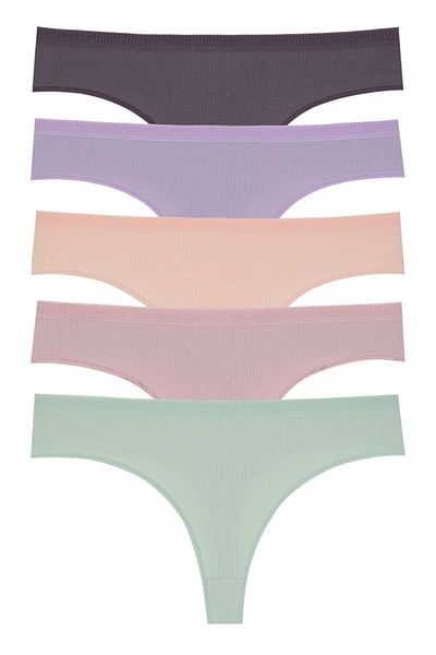 Miss Blue Moon Corded Cotton Thong - Non-marking Elastic 5 Pack 1450