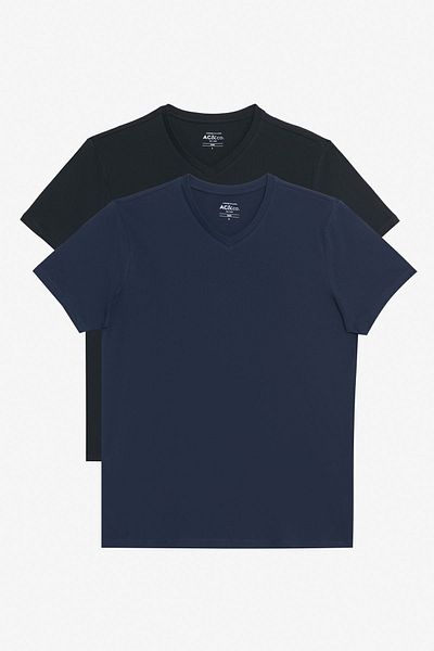 AC&Co / Altınyıldız Classics Ανδρικό T-Shirt Slim Fit με λαιμόκοψη σετ 2 τεμαχίων - Μαύρο Navy, 100% βαμβάκι