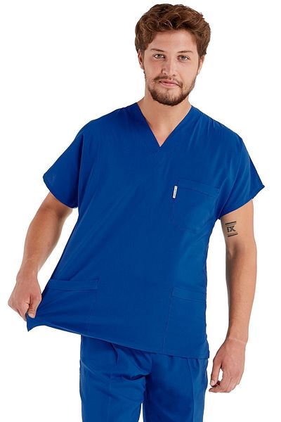 Scrubs Flex Țesătură groasă din Lycra albastră Saks pentru bărbați - Set de tricou pentru medic și asistentă chirurgicală