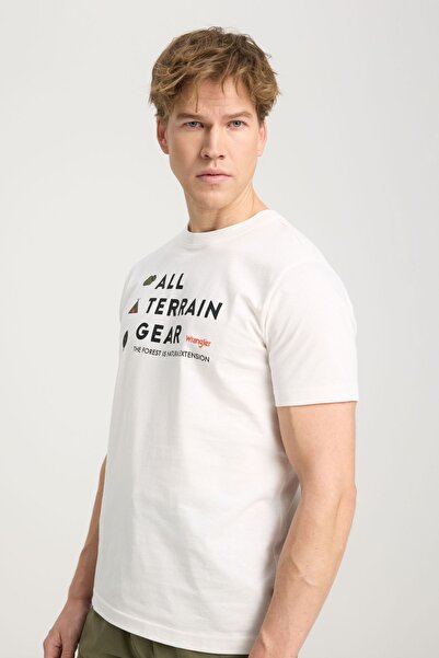 WRANGLER Regular Fit Normal Kesim Bisiklet Yaka %100 Pamuk Kırık Beyaz Tişört